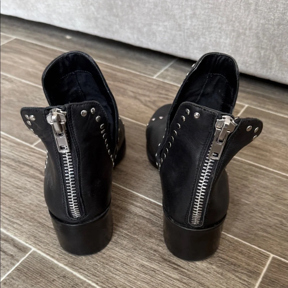 Steve Madden Black Leather Stud-Trim Ankle Booties
